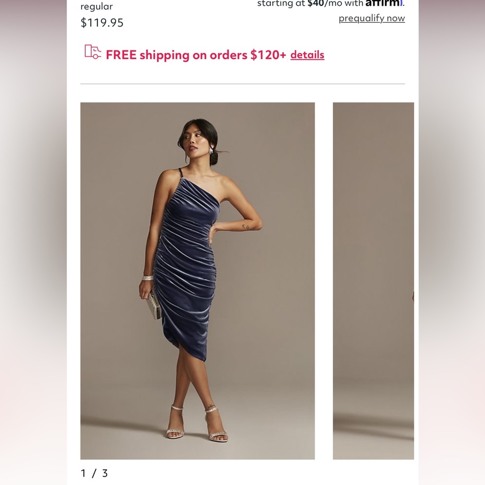 NWT Davids bridal asymmetrical one shoulder velvet knee length dress